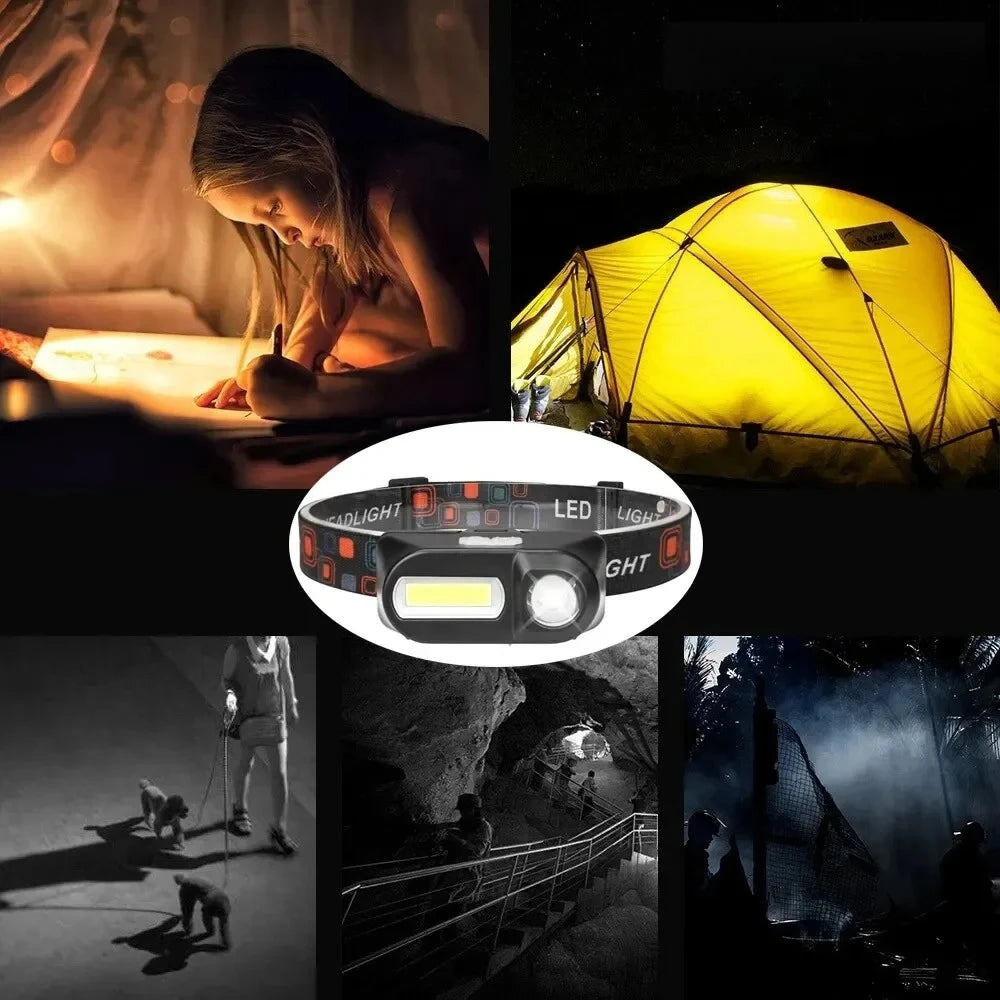 Powerful Portable XPE+COB Headlamp LED Head Flashlight Type-C Rechargeable Outdoor Waterproof Fishing Camping Hiking Headlight Oasis Select