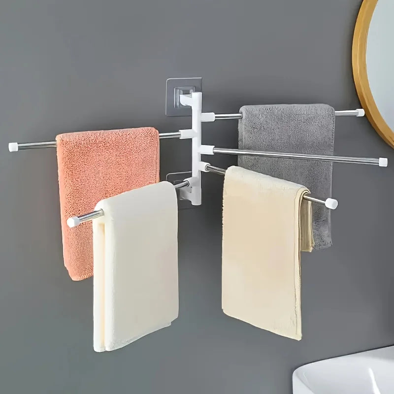 1Pc Silver Aluminum Swing Arms Towel Rack Save Space 5-Bar Towel Hanger Wall Mounted Bracket Hanging Holder Bathroom Tool Oasis Select