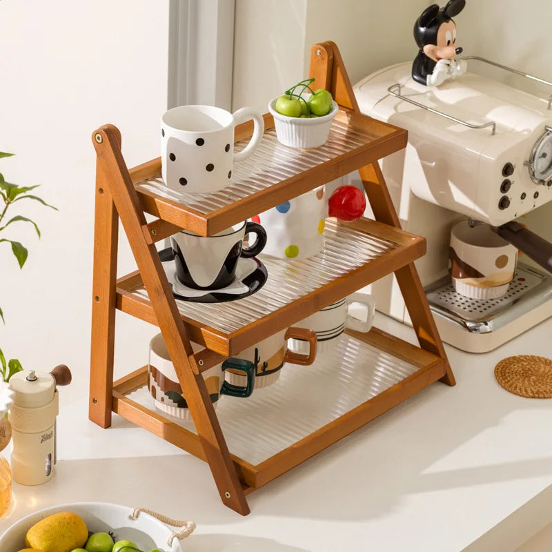 Foldable Shelf Desktop Small Hand-brewed Coffee Corner Arranger Bar Table Coffee Cup Storage Display Rack Oasis Select