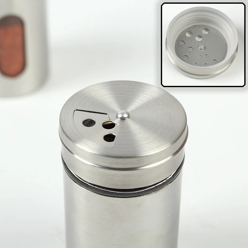 Seasoning Bottle Stainless Steel Rotating Spice Storage Box Condiment Jar BBQ Cooking Herbs Pepper Toothpick Holder Salt Shaker Oasis Select