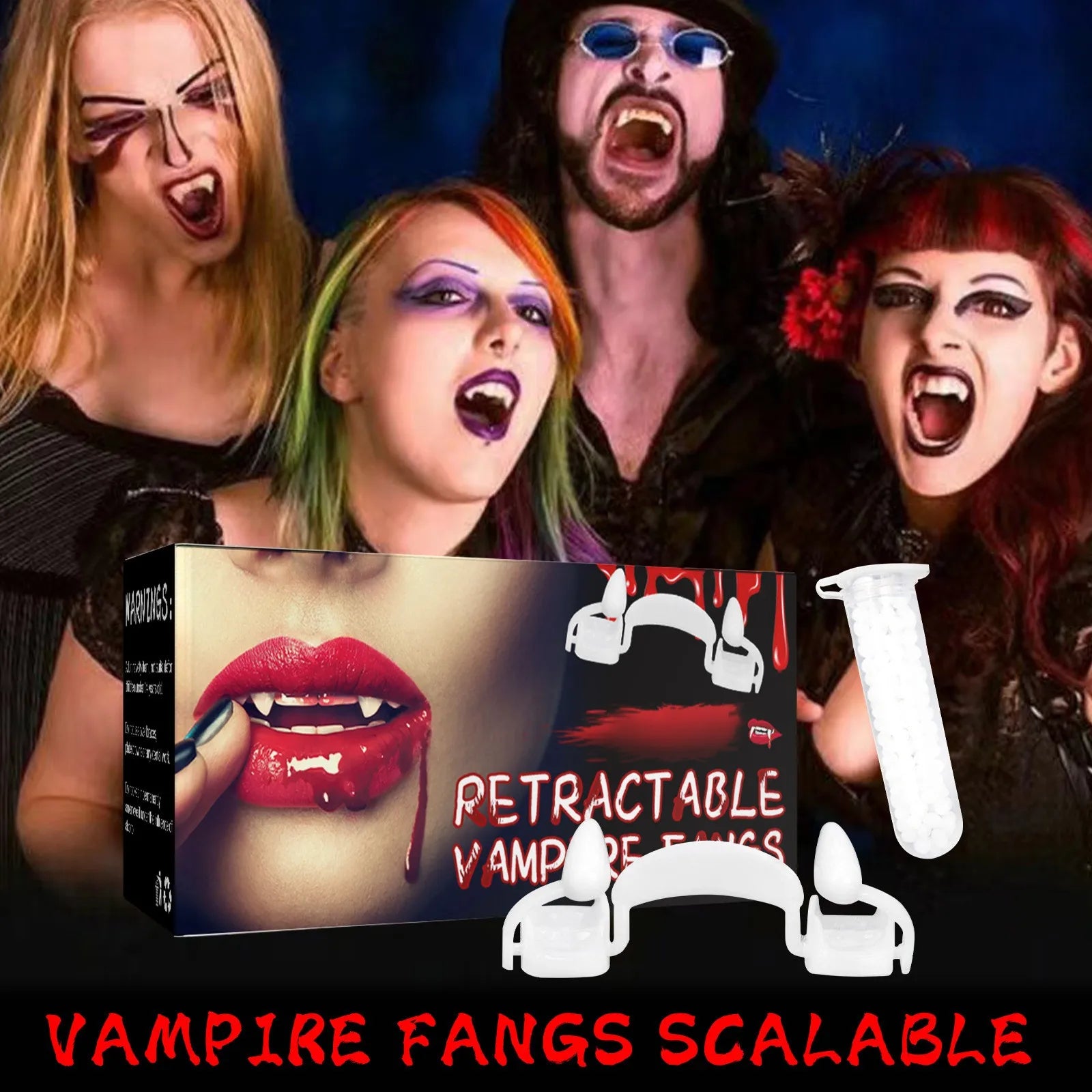 Retractable Vampire Fangs – Halloween Zombie Teeth Cosplay Props Costume Prop Teeth Oasis Select