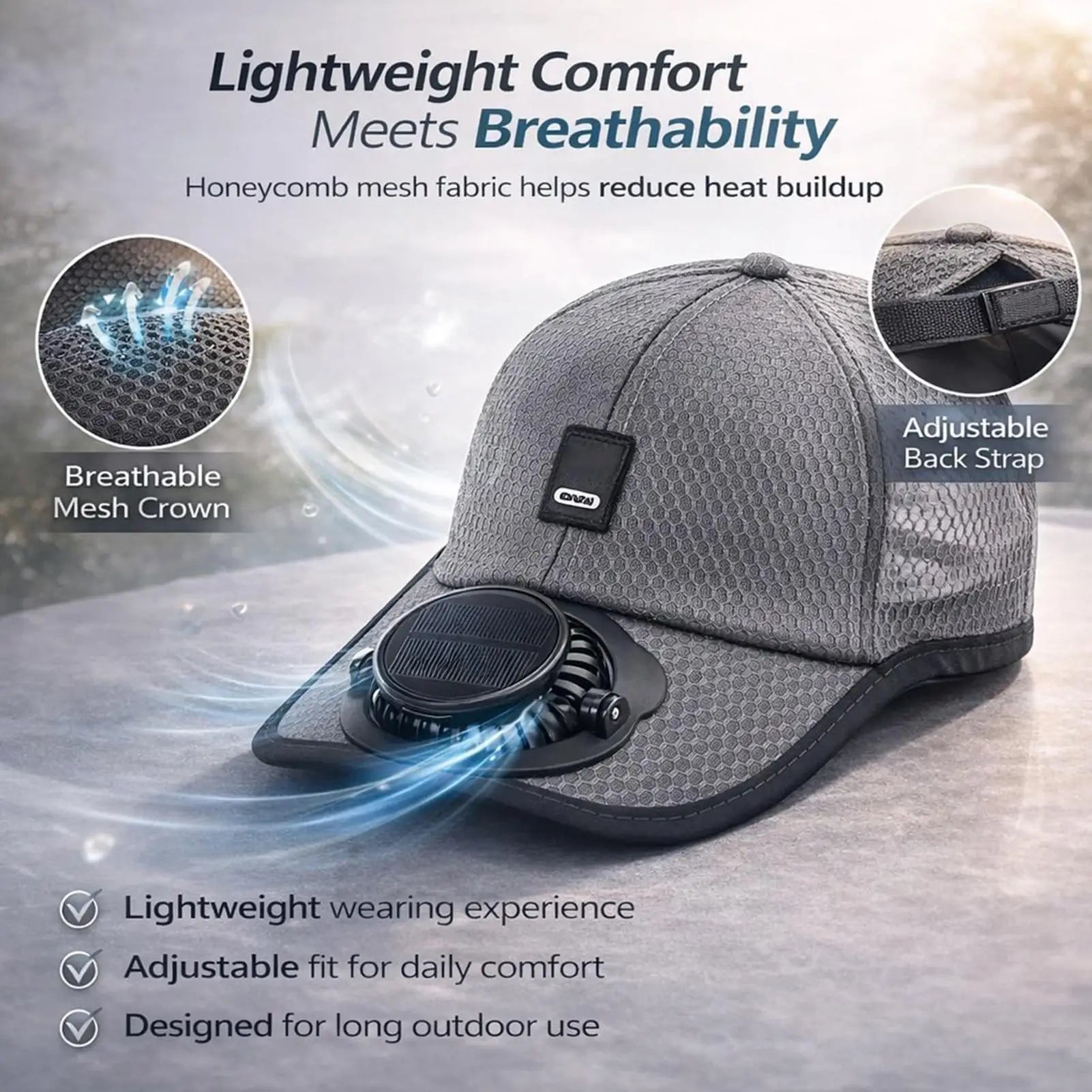 Summer Sunhat with Solar Fan Sun Block Baseball Hat with Solar Fan USB Charging Fan Outdoor Sunhats Sunscreen Sunshade Hats Oasis Select