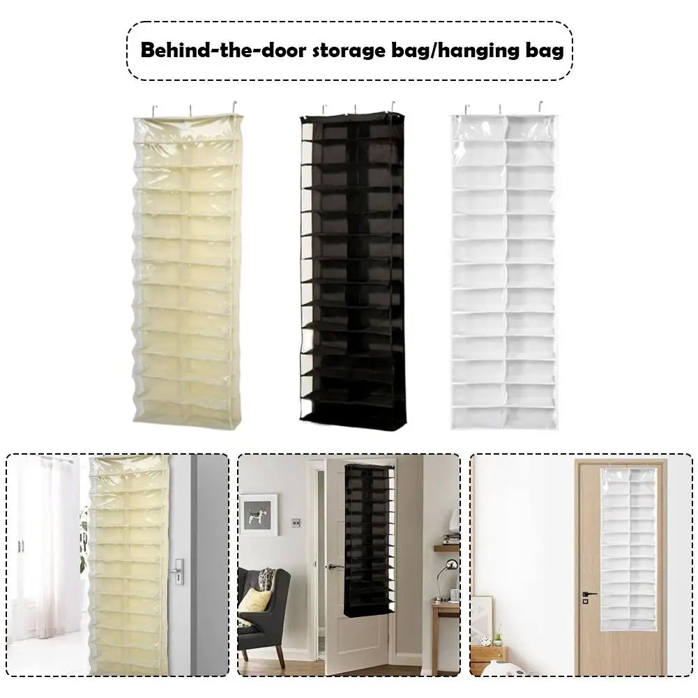 26-Pocket Over-Door Shoe Rack Organizer | Transparent Pockets