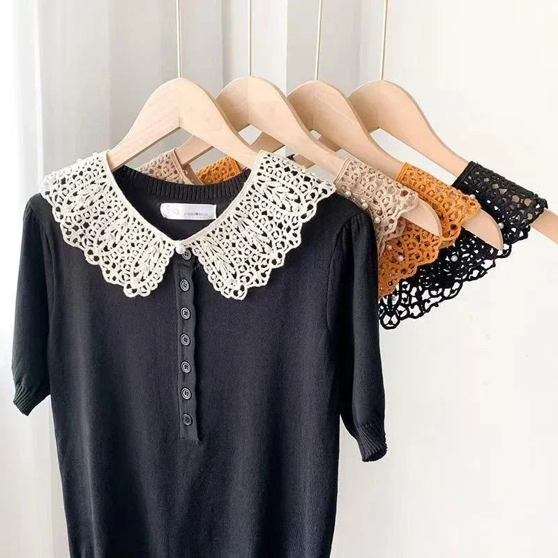 Detachable Lace Doll Collar with Pearl Shoulder Decoration Detachable Lace Collar Oasis Select