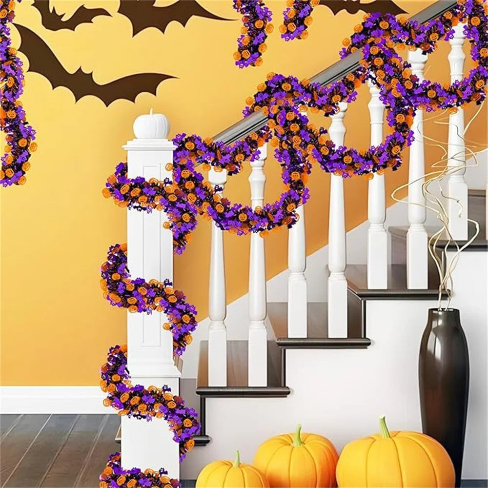 200cm Halloween Tinsel Garland – Pumpkin Bat Ghost Decor