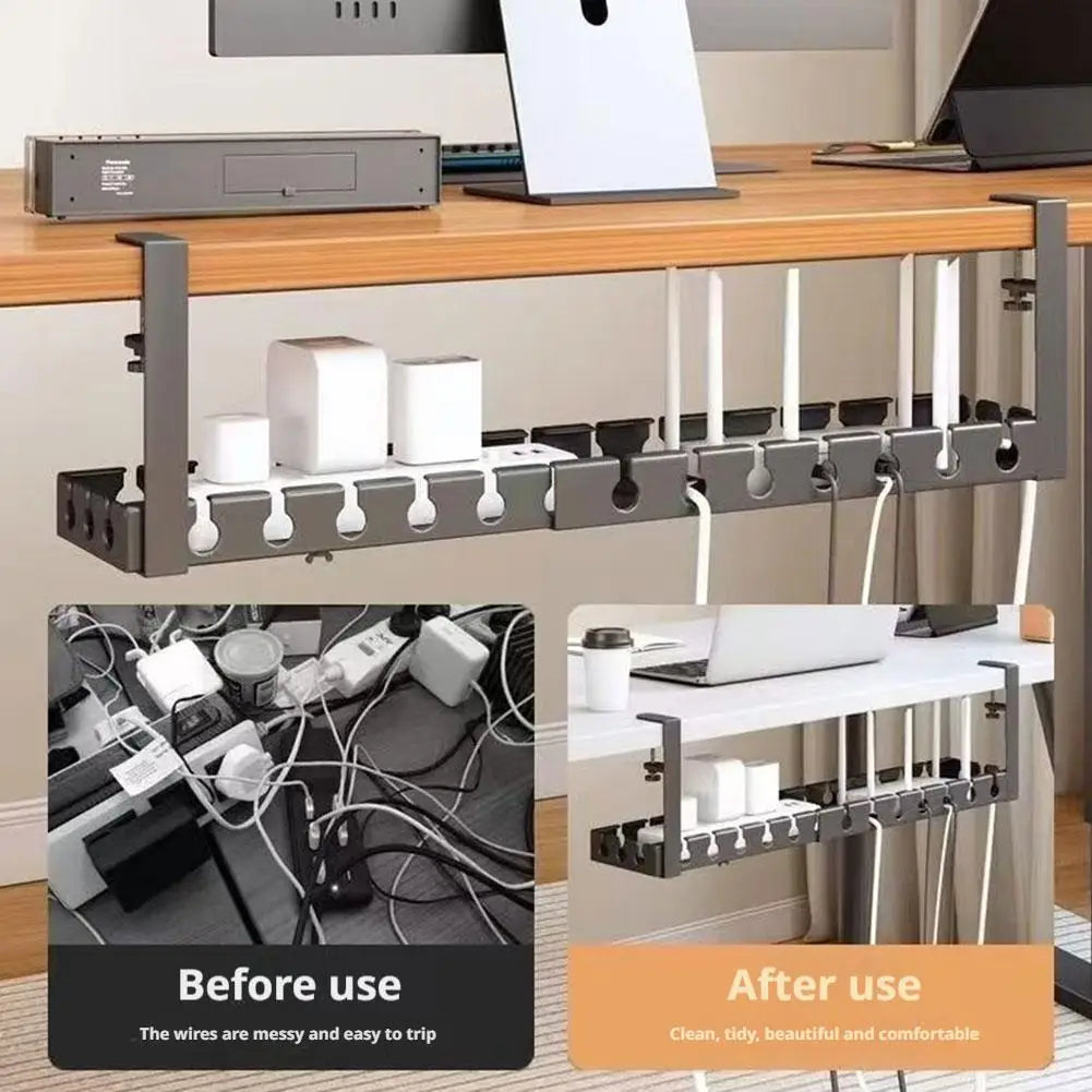 No-Drill Under-Desk Cable Management Tray | Retractable Metal