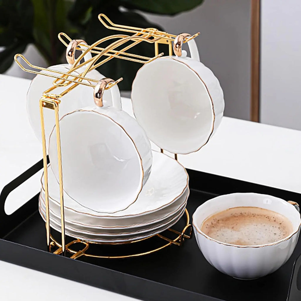Tea Cup Saucer Display Stand Solid Metal One Piece Countertop Kitchen Cafe Bar Space Saving Organizer Decor Rack Oasis Select