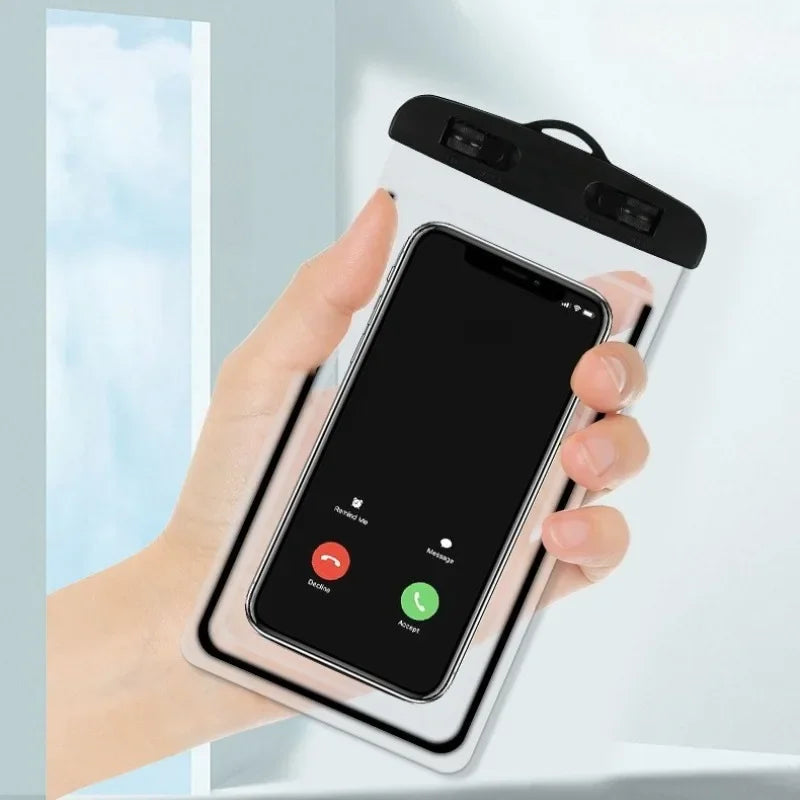 PVC Transparent Waterproof Phone Pouch Luminous Touchscreen Dry Bag with Seal Lock for Swimming Diving Hot Spring Rafting Oasis Select black PVC