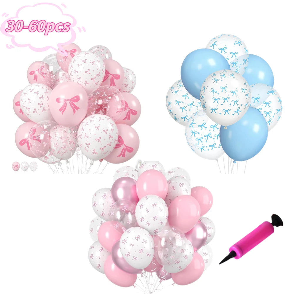 60/35/30pcs Bow Theme Latex Balloons 12 Inches White Pink Bowknot Print, for Girls Birthday Party Baby Shower Wedding Decor Oasis Select