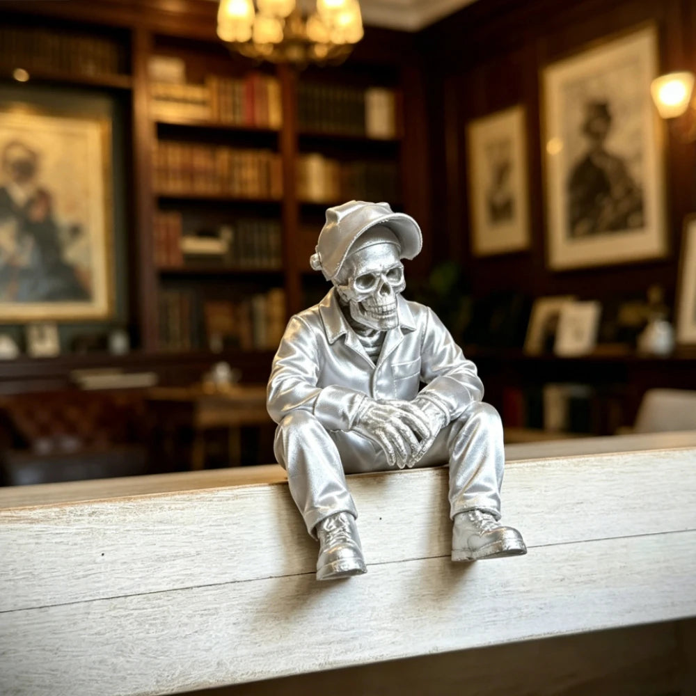 Skeleton Electric Welding Worker Figurine Gothic Style Edge Sitter Statue Skull Ornament for Home Office DeskShelf Display Decor Oasis Select