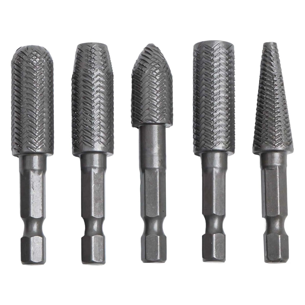 5pcs Hex Shank Rotary Steel File Drill Bits Burrs Grinding Grooved Sanding Engraving Engraving Milling Polish Tool Oasis Select 5pcs