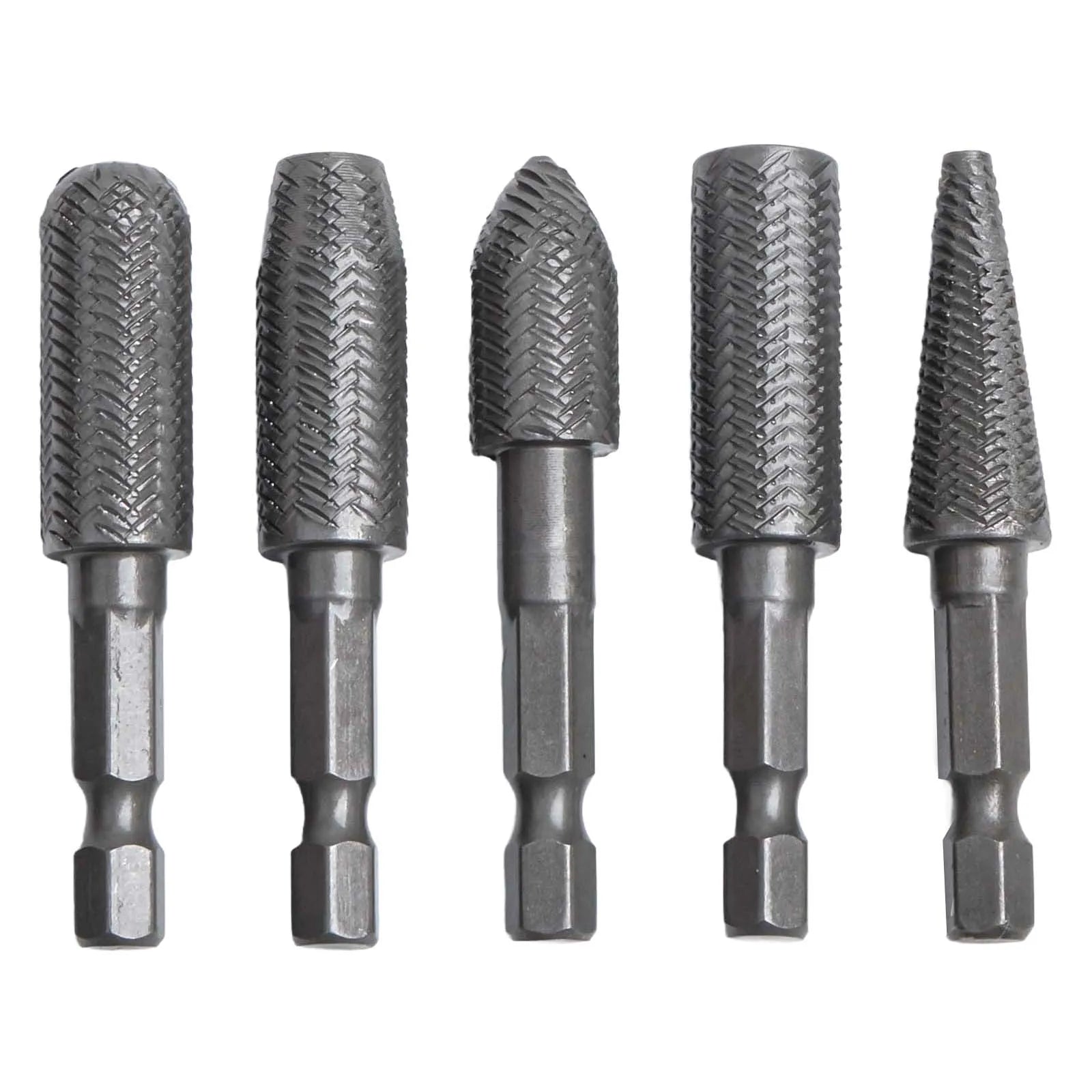 5pcs Hex Shank Rotary Steel File Drill Bits Burrs Grinding Grooved Sanding Engraving Engraving Milling Polish Tool Oasis Select 5pcs
