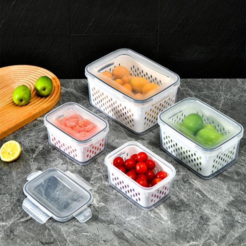 3Pcs/set Refrigerator Storage Containers, Airtight Produce Saver, Large Capacity Drain Basket, Dishwasher Safe Fresh Food Box Oasis Select