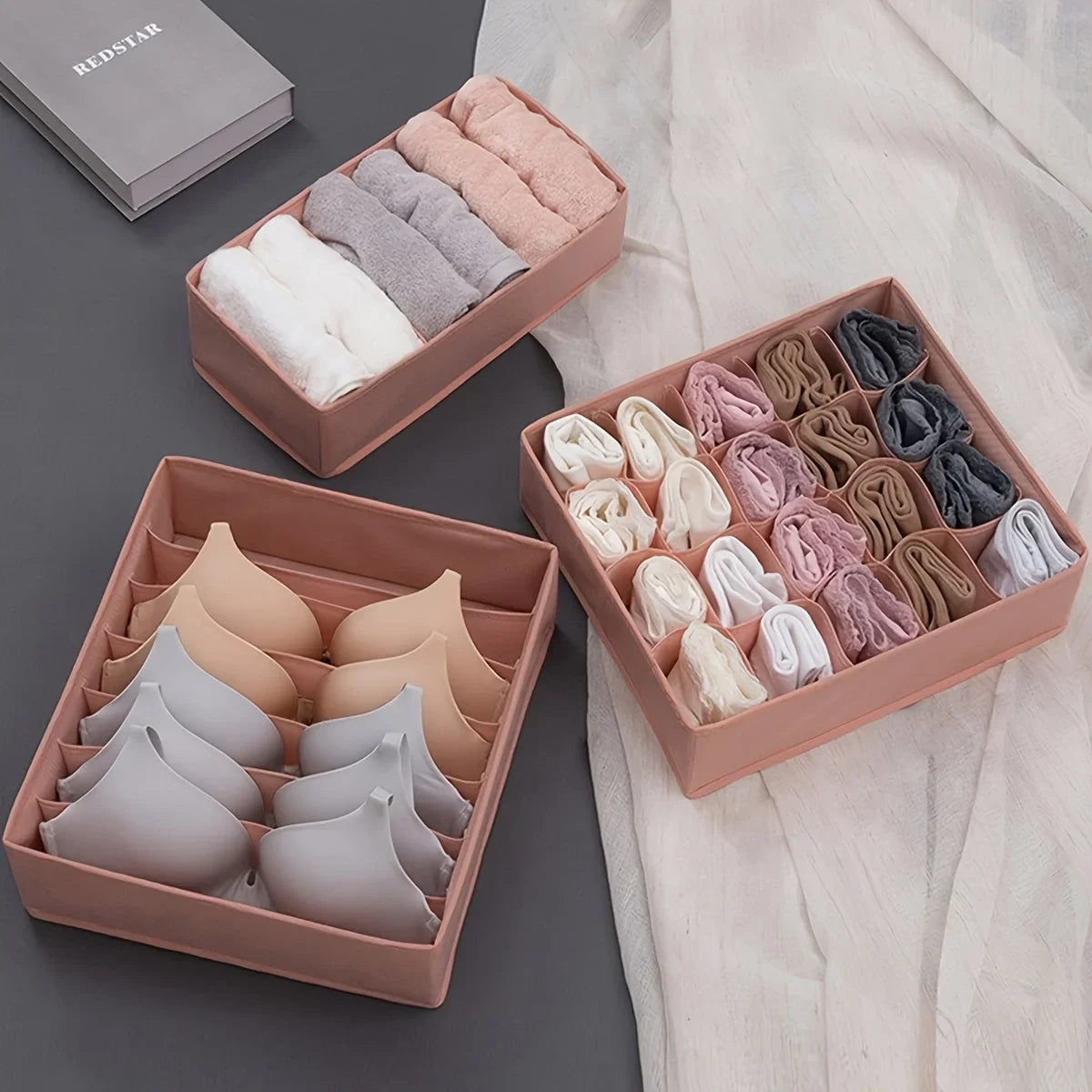 3pcs Space Saving Underwear Organizer, Multi-Compartment Drawer Storage Box for Bras/Panties/Socks, Bedroom Closet Organizer Oasis Select