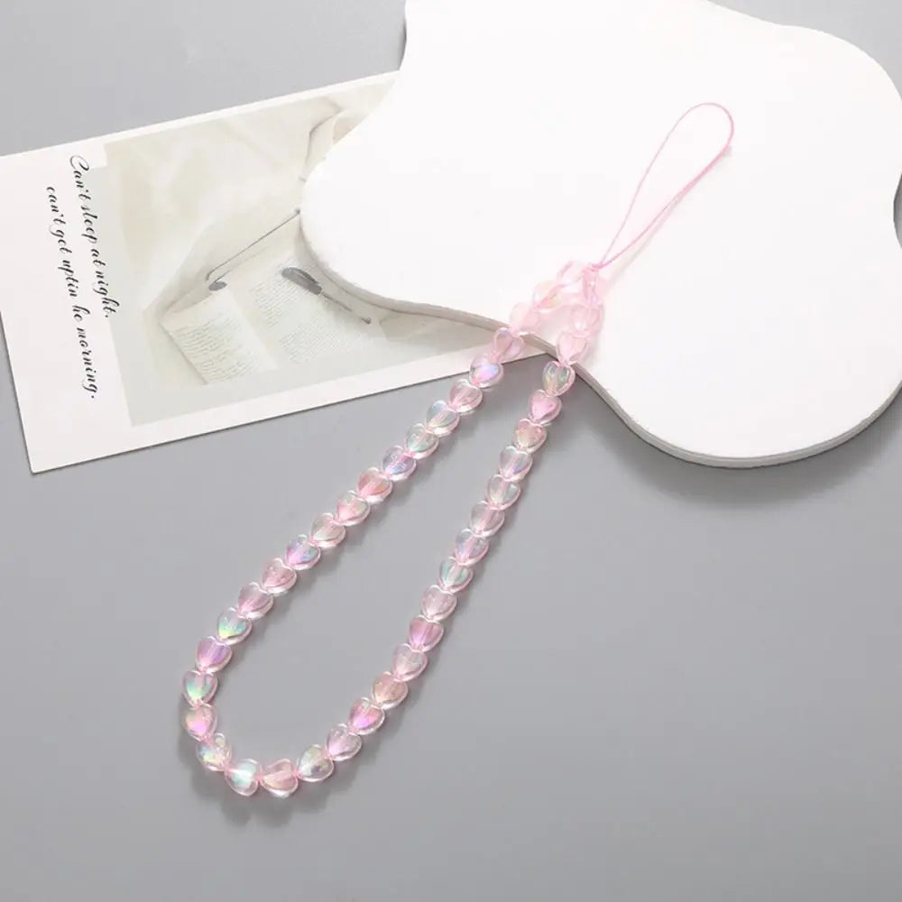Cute Star Beaded Phone Chain Acrylic Beaded Korea Phone Pendant Lovely Coloful Anti-Lost Phone Chain Hanging Jewelry Girl Gift Oasis Select pink-heart