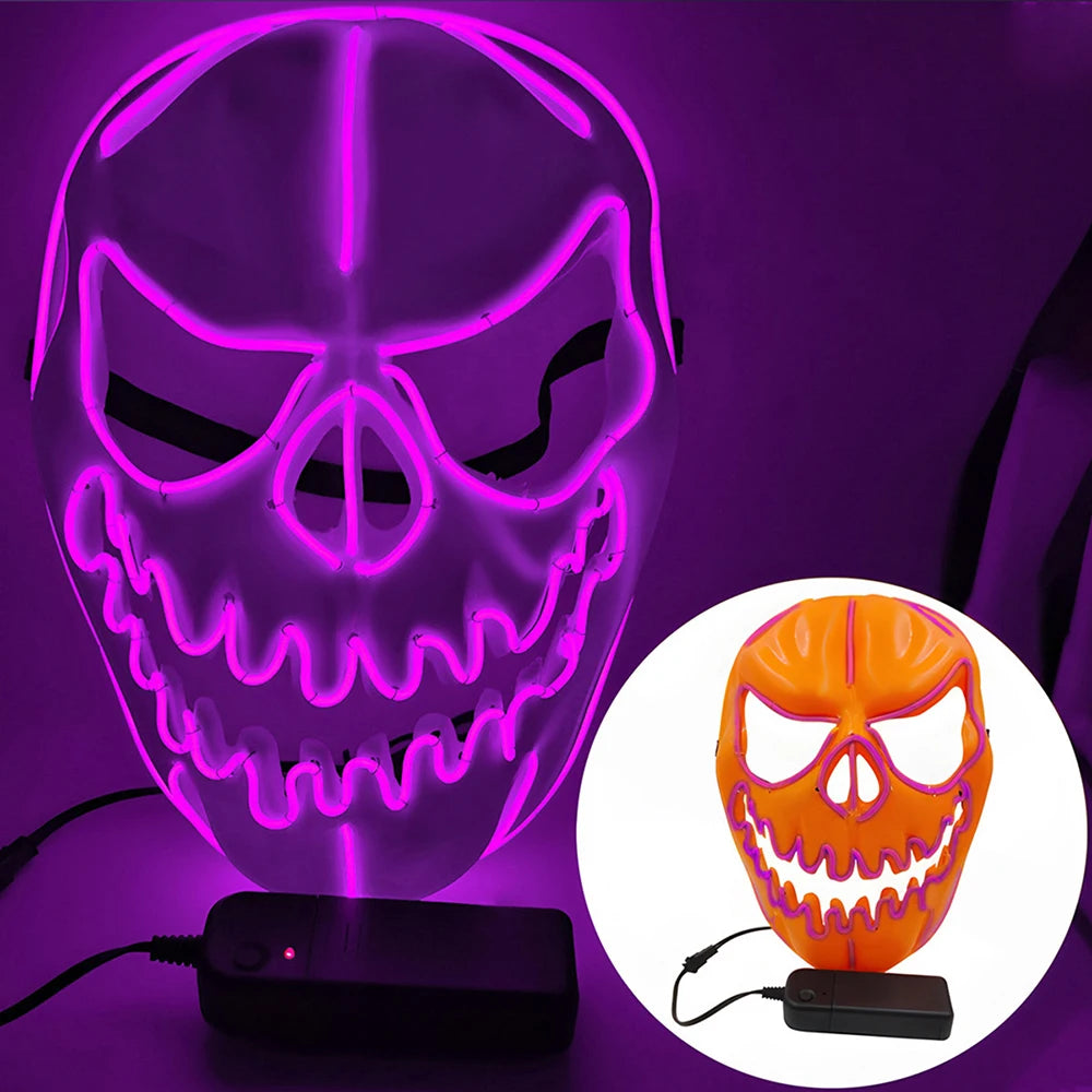 1PC Creative Halloween Party Costumes Accessories Devil LED Horror Masks Pumpkin Head Mask Scary Cosplay Props for Adult Oasis Select Purple