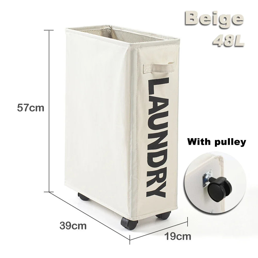 Foldable Laundry Basket Dirty Clothes Basket Clothes Storage Box Yoga Storage Sundries Box with Wheels Bathroom Accessories Oasis Select Beige