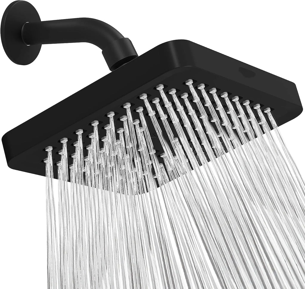 New 6 inches High Pressure Rain Shower Head with Arm 1min Installation Polished Chrome Rainfall Showerhead Anti-Clogging Nozzles Oasis Select Black with arm