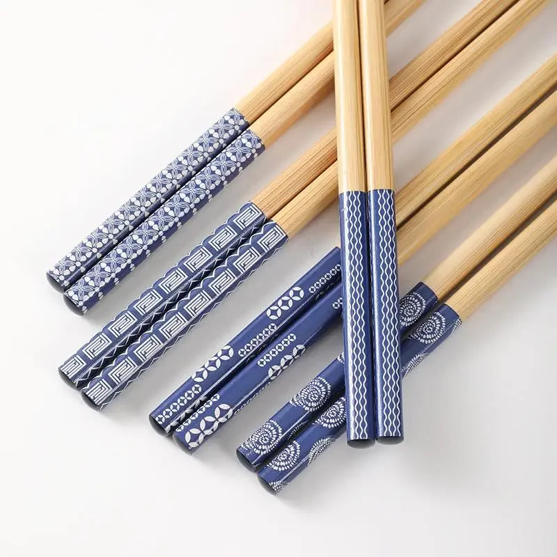 5Pairs Reusable Handmade Japanese Natural Bamboo Wood Chopsticks Multi-Color Sushi Cat Flower Design Eco-Friendly Tableware Oasis Select