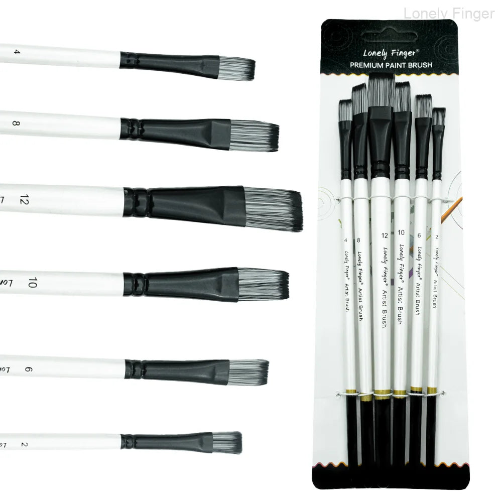 6pcs Flat Paint Brush Set for Acrylic Watercolor Gouache Oil and Body Painting Oasis Select 6pcs B-White Flat