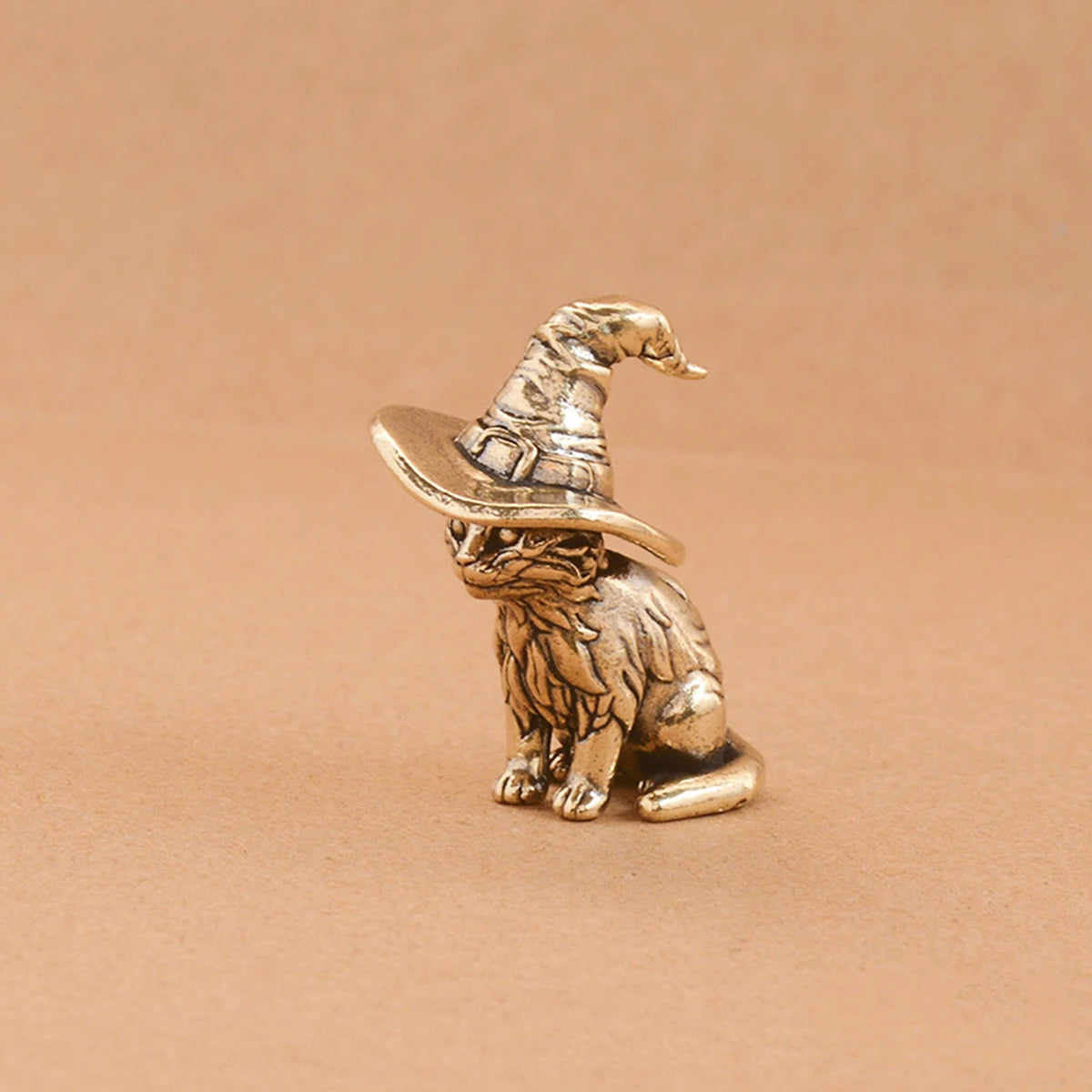 Vintage Solid Brass Witch Kitten Figurine Antique Style Home Desk Decor Ornament Creative Animal Sculpture Tea Pet Collectible Oasis Select