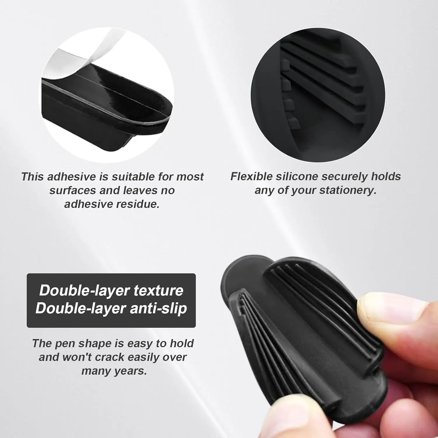 2/4 PCS Adhesive Silicone Pen Holder Desk & Wall No-Drill Flexible Pencil Fixator Space-Saving Organizer, Home Office Classroom Oasis Select