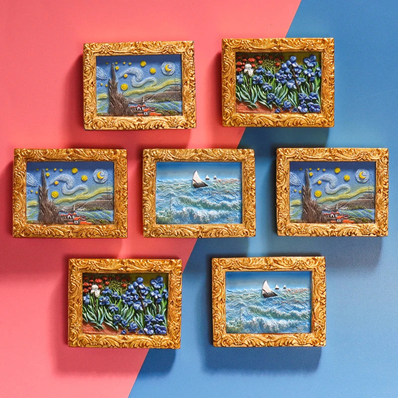 World famous painting Van Gogh painting Picture frame 3d fridge magnets starry sky sunflower siesta refrigerator stickers gifts Oasis Select