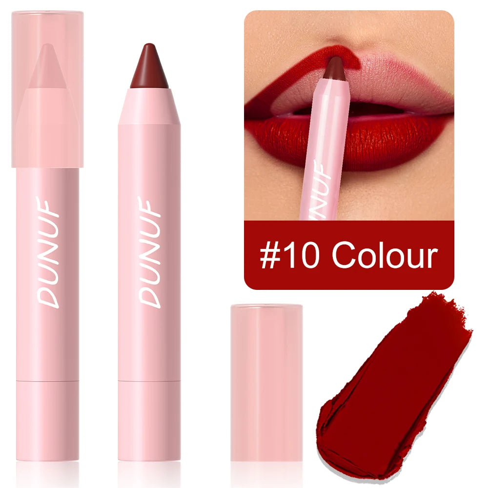 DUNUF 1 Pcs Matte Lip Liner Velvet Lip Gloss Waterproof Long-Lasting Easy to Color Music Festival Ready Lip Makeup for Lipstick Oasis Select 10 Full Size
