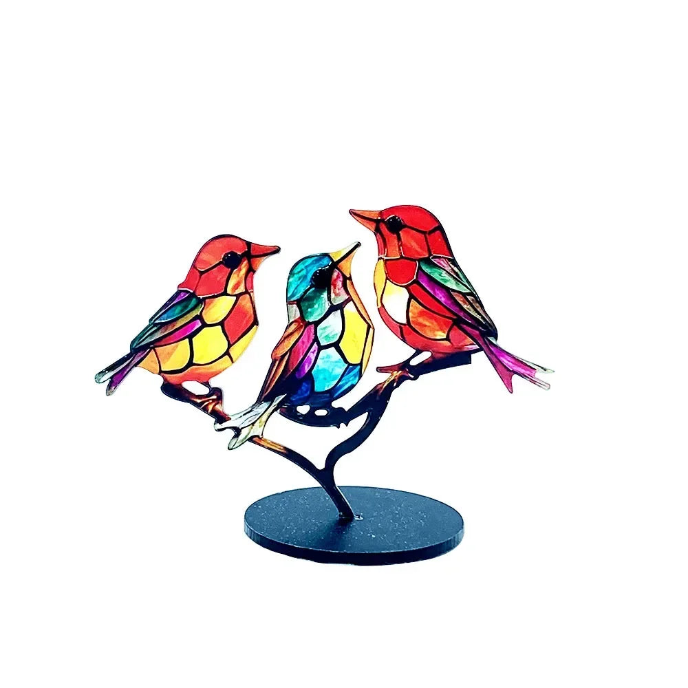 Multicolor Birds Stained Acrylic Birds on Branch Desktop Ornaments Double Sided Multicolor Style Craft Statue Ornaments Oasis Select 3bird