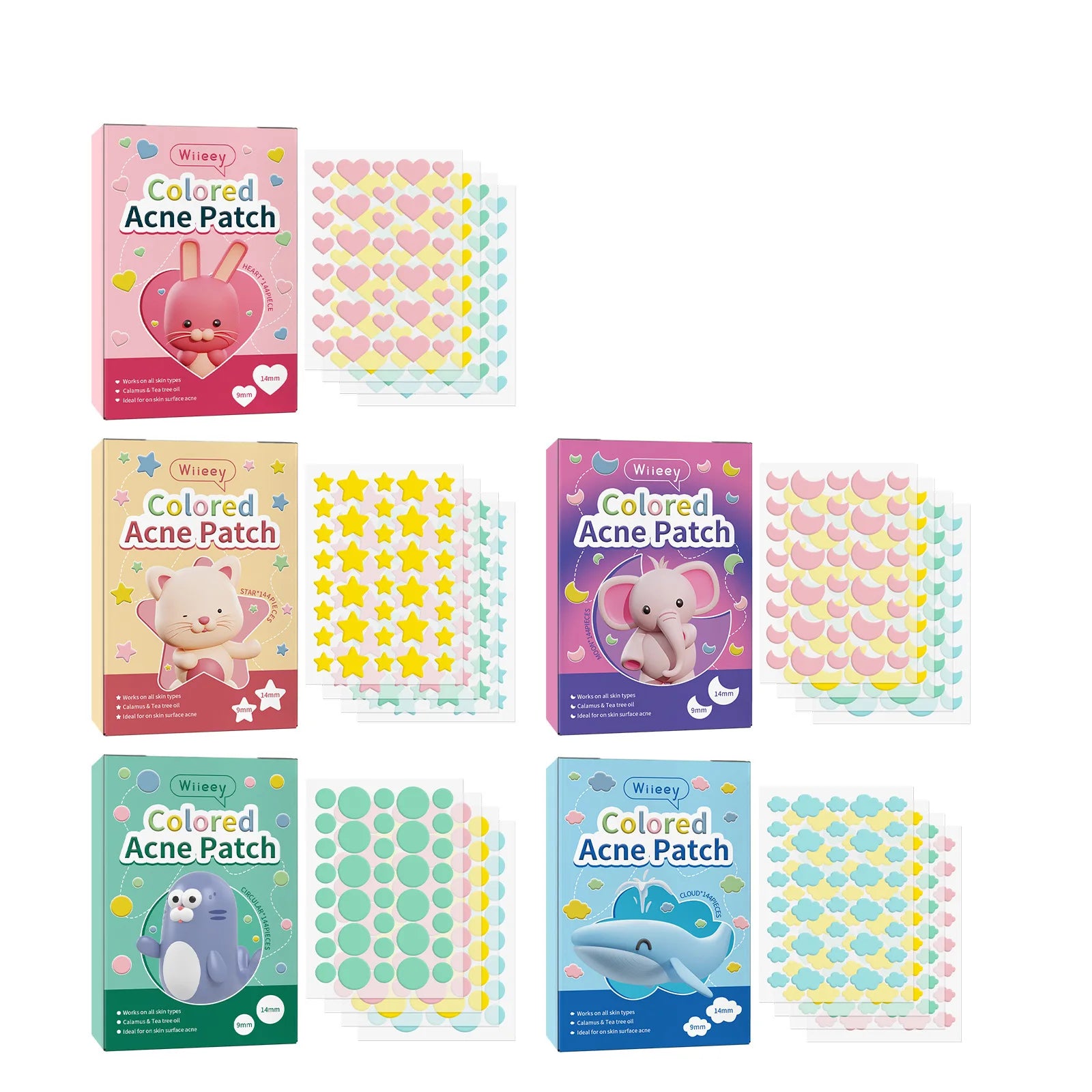 Wiieey Star Acne Patches – Colorful Pimple Stickers 144–288pc Acne Pimple Patch Oasis Select 5 boxes
