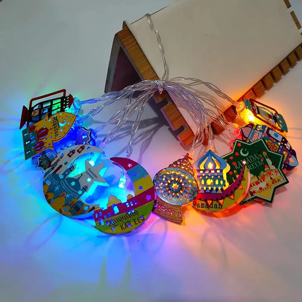 Eid Mubarak LED String Lights – Moon Star Iron Art Battery