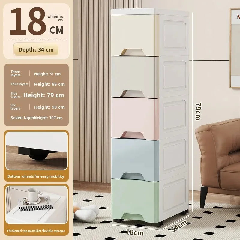 Narrow Storage Box for Kitchen Batoom Organizer Slim storage bin Home utility Closet elf PP Material Versatile Use Oasis Select 18cm Macaron 5 Layers