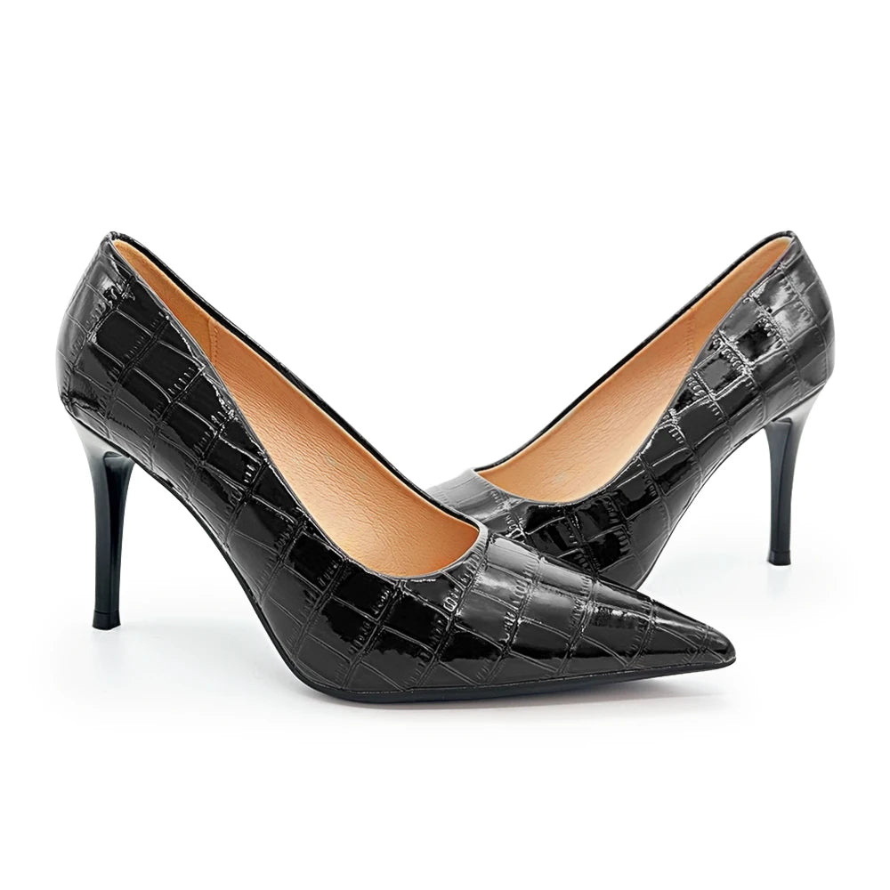 Women Black Stiletto Heels 3.54Inch Pointed Toe PU Leather Pumps Office Party Wedding Shoes Comfortable Non Slip Daily Wear New Oasis Select