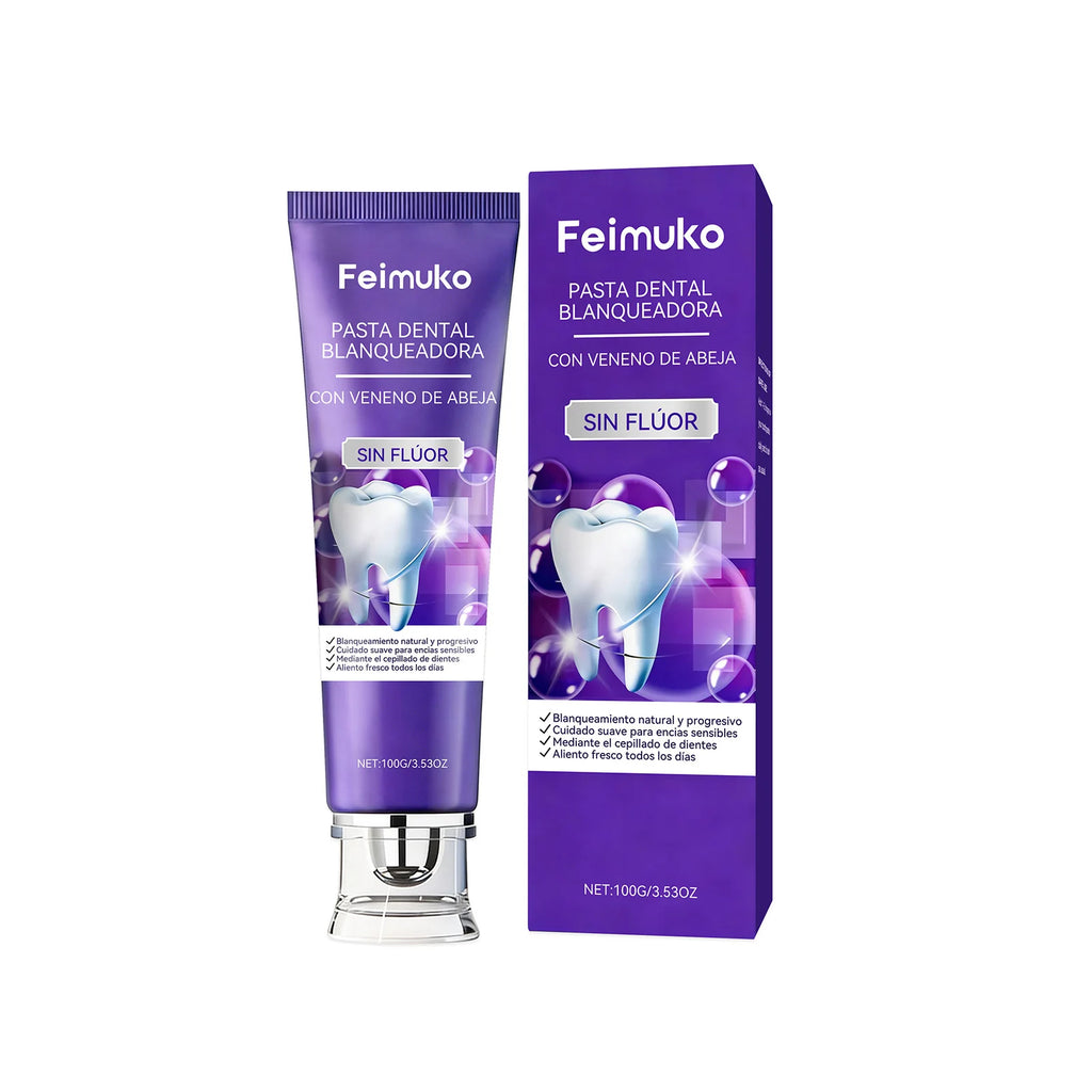 FEIMUKO Purple Whitening Toothpaste – Bee Venom & Enamel Care Whitening Toothpaste Oasis Select 100g boxed