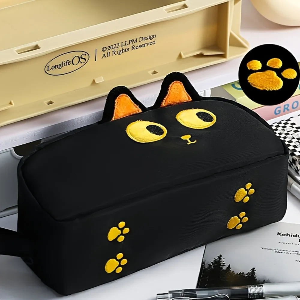 1pc Cute 3D Black Cat Pencil Bag,Large Capacity Polyester Pouch,Cute Paw Design for School Office,Gift for Cat Lover Pencil Case Oasis Select 1pc