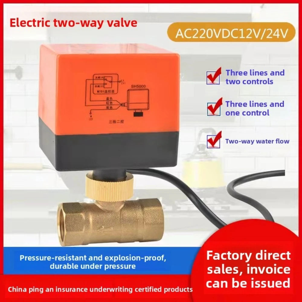 Electric Two-way Ball Valve DN15 20 25 32 40 50 Three Wire Two-point Control 220V 12V 24V Copper Electric Ball Valve Oasis Select