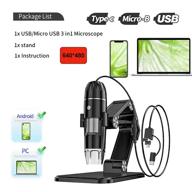 WISH Digital Microscope Handheld USB HD Inspection Camera 50X-1600X With Stand 8 LED Portable Microscopes For PC Smartphone Oasis Select