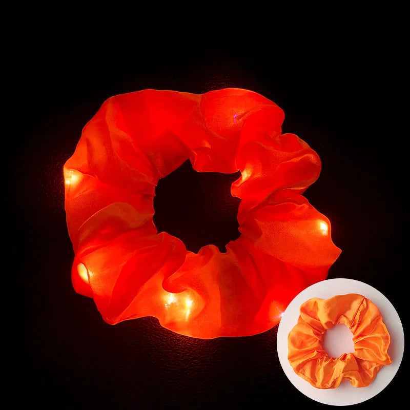 1-20PCS Light Up Scrunchie Flashing Hair Tie for Nightclub Party Rave DIY Glow in Dark Elastic Rope Accessory Concert Oasis Select Orange 10PCS