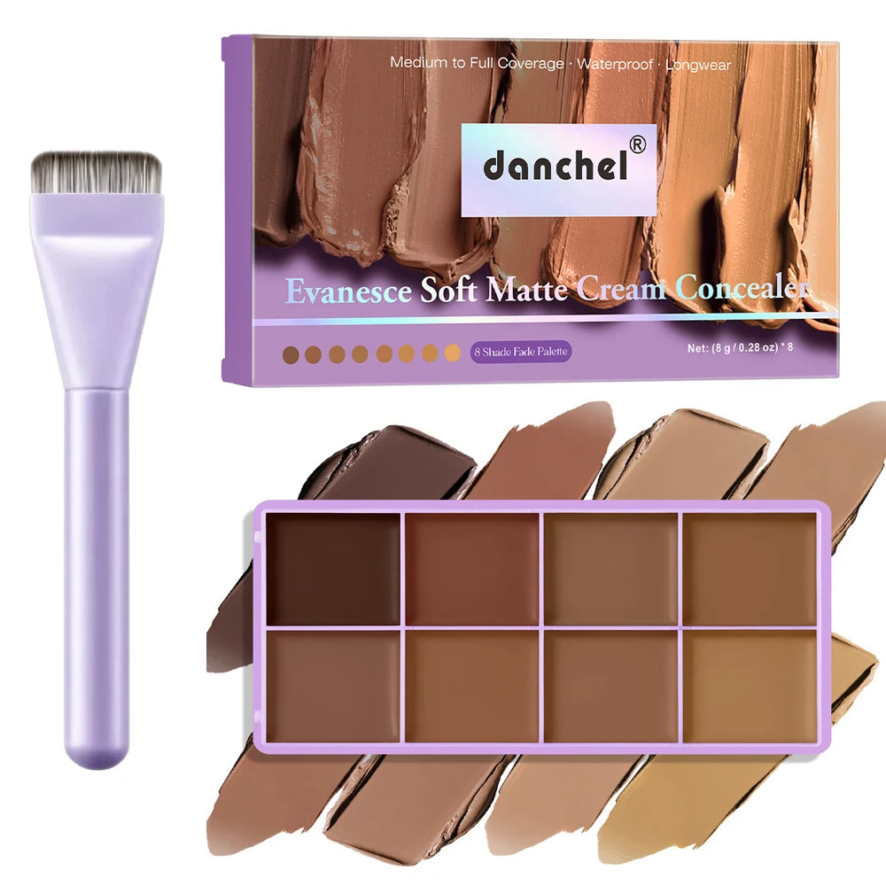 8-Color Full Coverage Matte Cream Concealer Palette & Brush