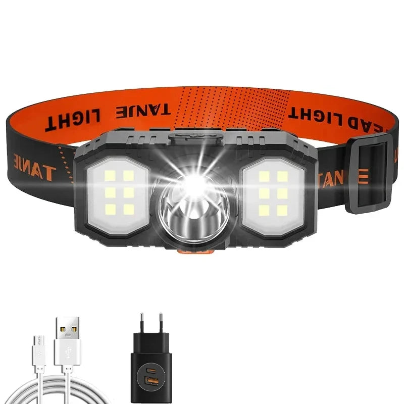 KDULIT COB+XPE Powerful Headlamp USB Rechageable Headlight Portable Fishing Camping Outdoor Waterproof Head Lamp Work Flashlight Oasis Select 1PCS with plug