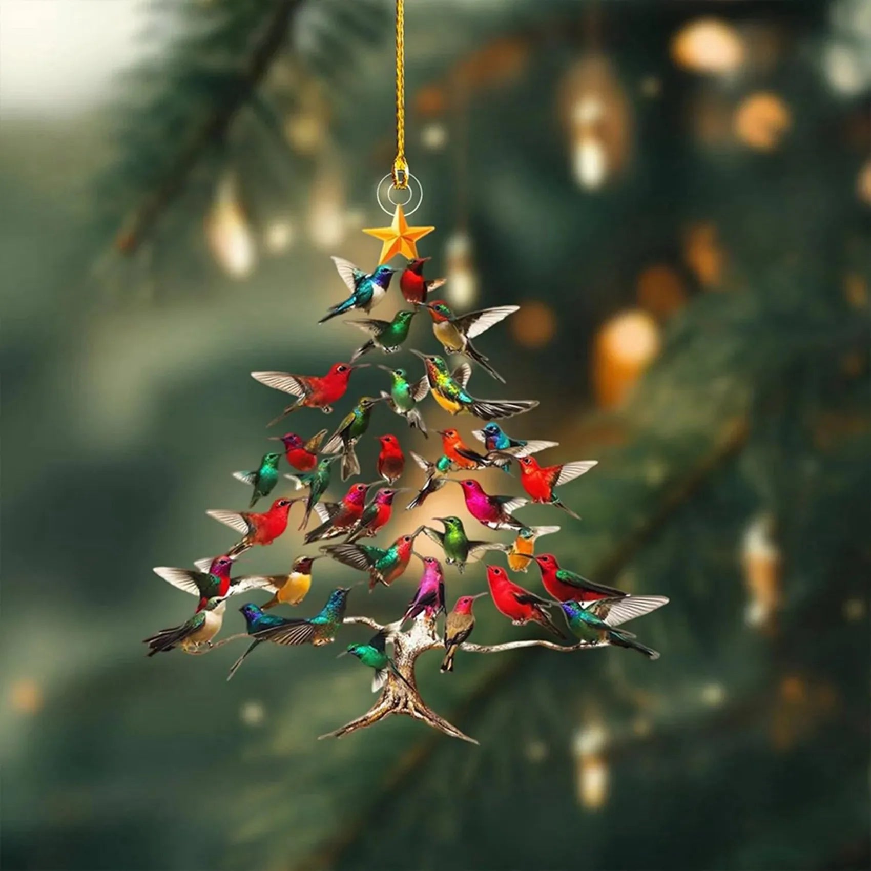 2026-WISH 5X Hummingbird Christmas Ornament, Colorful Hummingbirds Hanging Ornaments For Tree, Christmas Tree Shaped Pendant Oasis Select