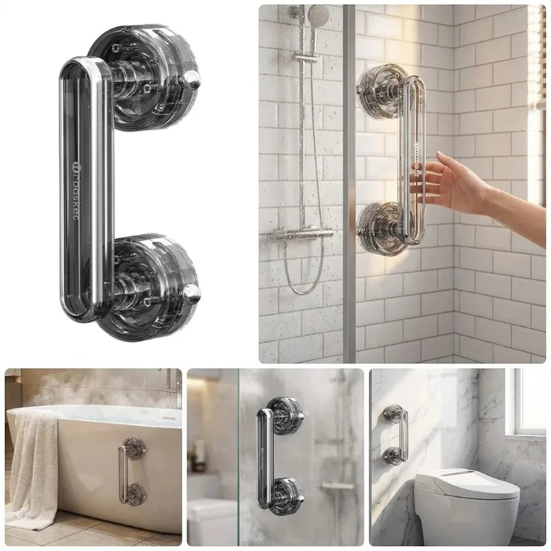 Convenient Waterproof Anti-slip Suction Cup Sliding Door Handle Removable Bathroom and Wardrobe Door Grab Bar Oasis Select