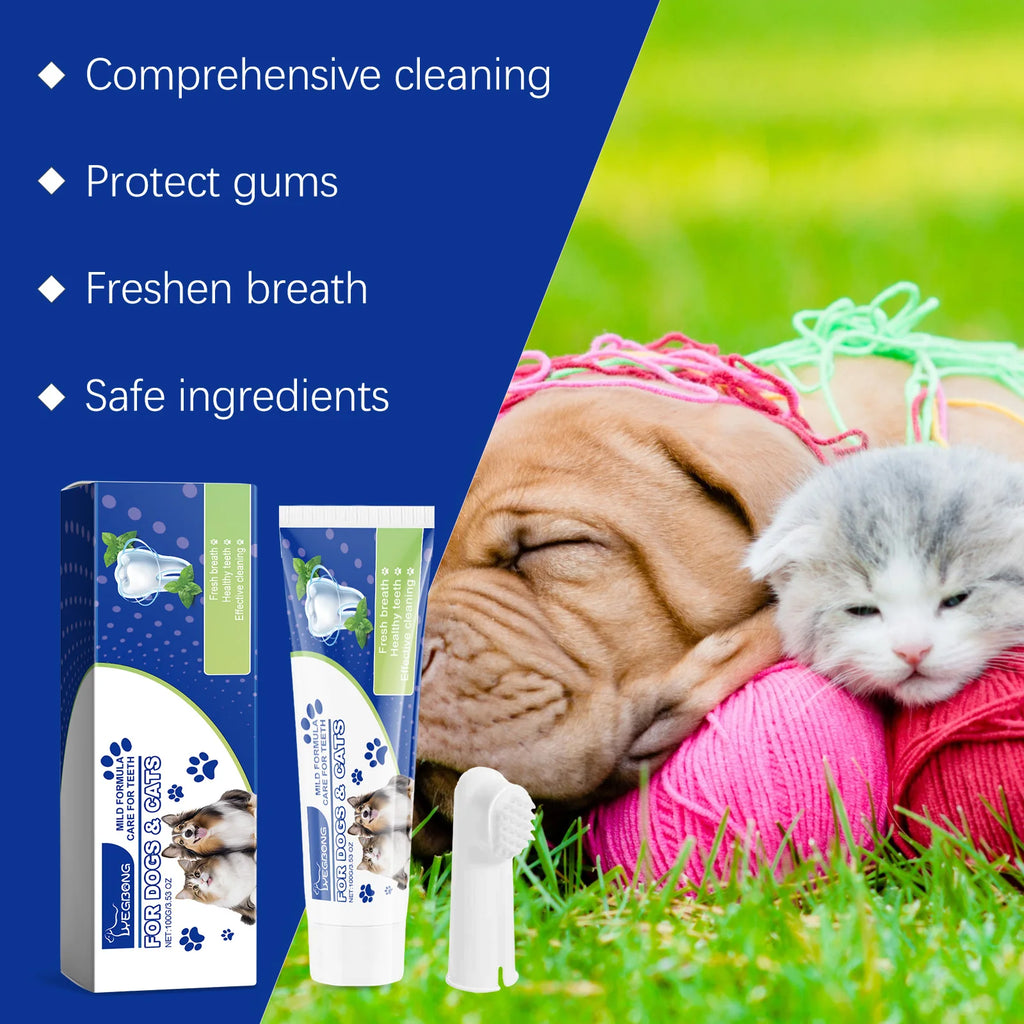 Dental Care Kit for Dog Fresh Breath Teeth Brushing Oral Cleaning Reduce Odor Tooth Brush Pet Toothpaste Toothbrush Set 100g Oasis Select