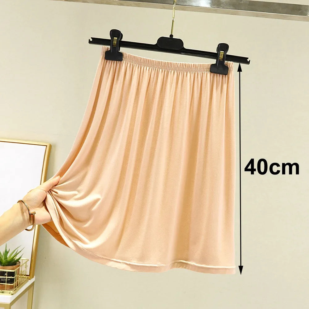 Fashion High Waist Underskirt Elastic Anti-glare Half Length Skirt Anti-Penetrating Pure Color Half Slips Dress for Women Oasis Select White 50cm XS
