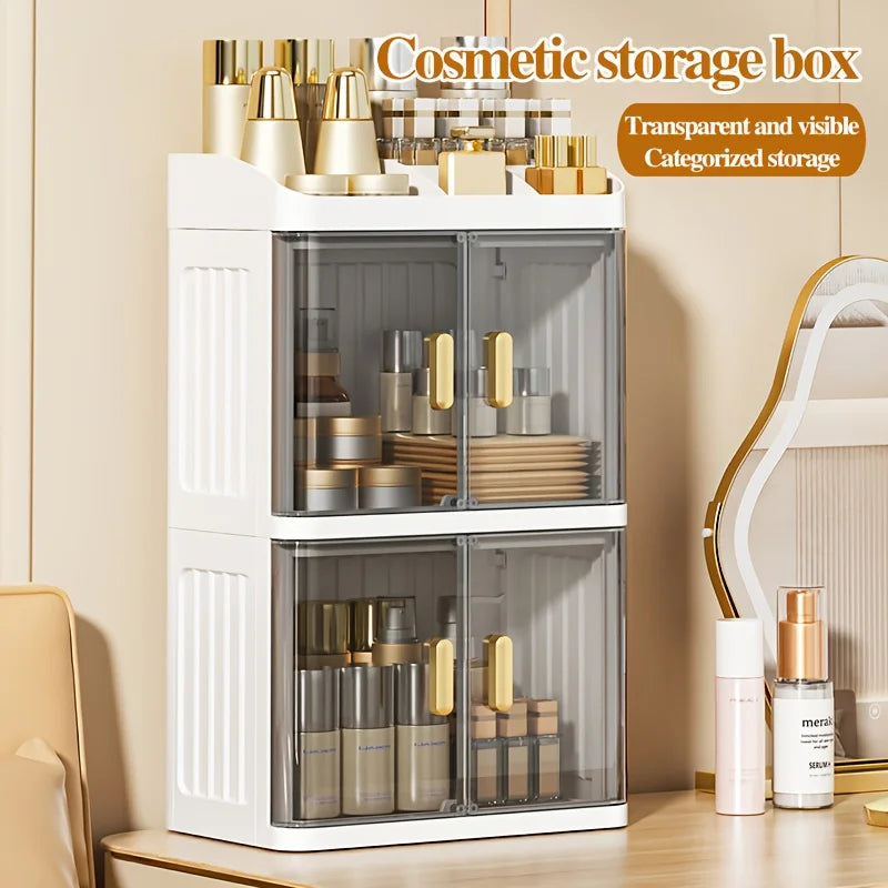 1pc Cosmetic Storage Box, Transparent Door Display Cabinet with Lipstick Holder, Magnetic Closure Design. Oasis Select