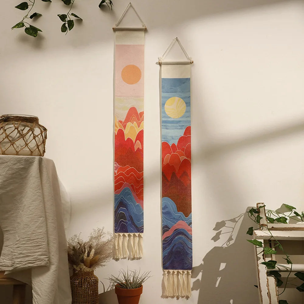Handwoven Linen Vertical Fringe Tapestry Simple Studio Bedroom Living Room Background Wall Decoration Home Decor Oasis Select