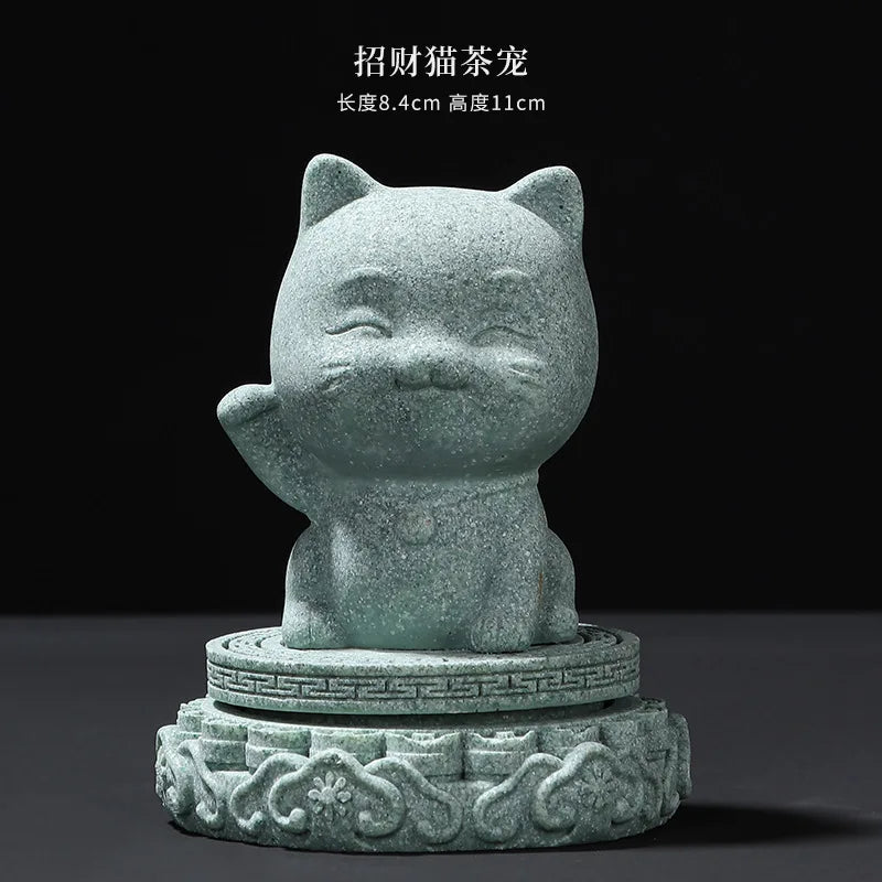 Fortune Comes Creative Pixiu Tea Pet Chinese Style Auspicious Beast Ornament Tea Set Accessory Home Decoration Display Gift Oasis Select Lucky Cat Tea Pet