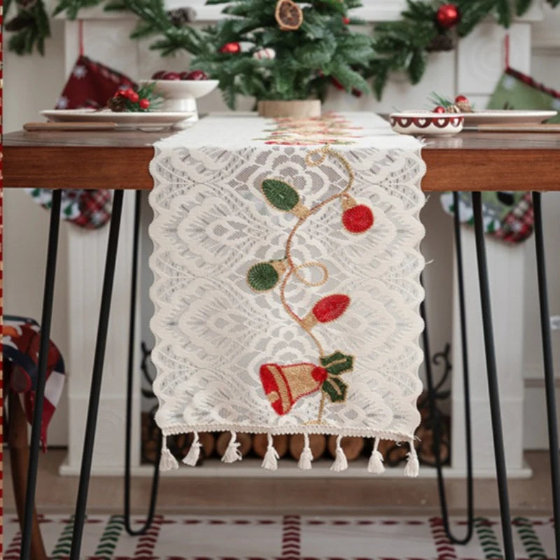 Table Flag American Christmas Bell Hollowed Out Lace Tassel Cover Atmosphere Ins Style Crochet Home Textile Supplies Oasis Select