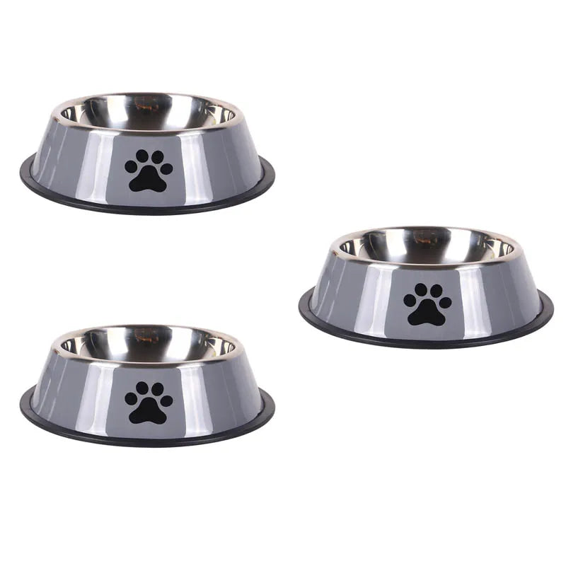 Stainless steel pet bowl cat bowl dog food bowl multiple specifications anti-fall food bowl large capacity feeding pet supplies Oasis Select grey-3pcs S