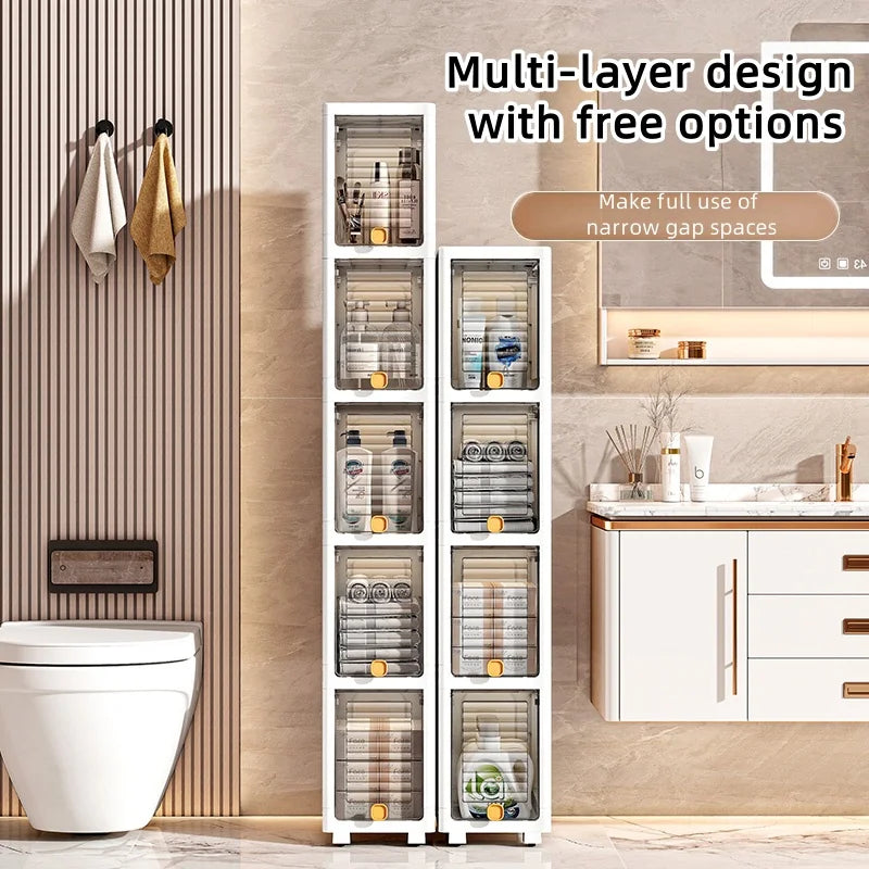 19cm Narrow Cabinet with Flip Lid Large Capacity Adjustable Shelves Organizer for Kitchen Bathroom Bedroom Living Room Oasis Select